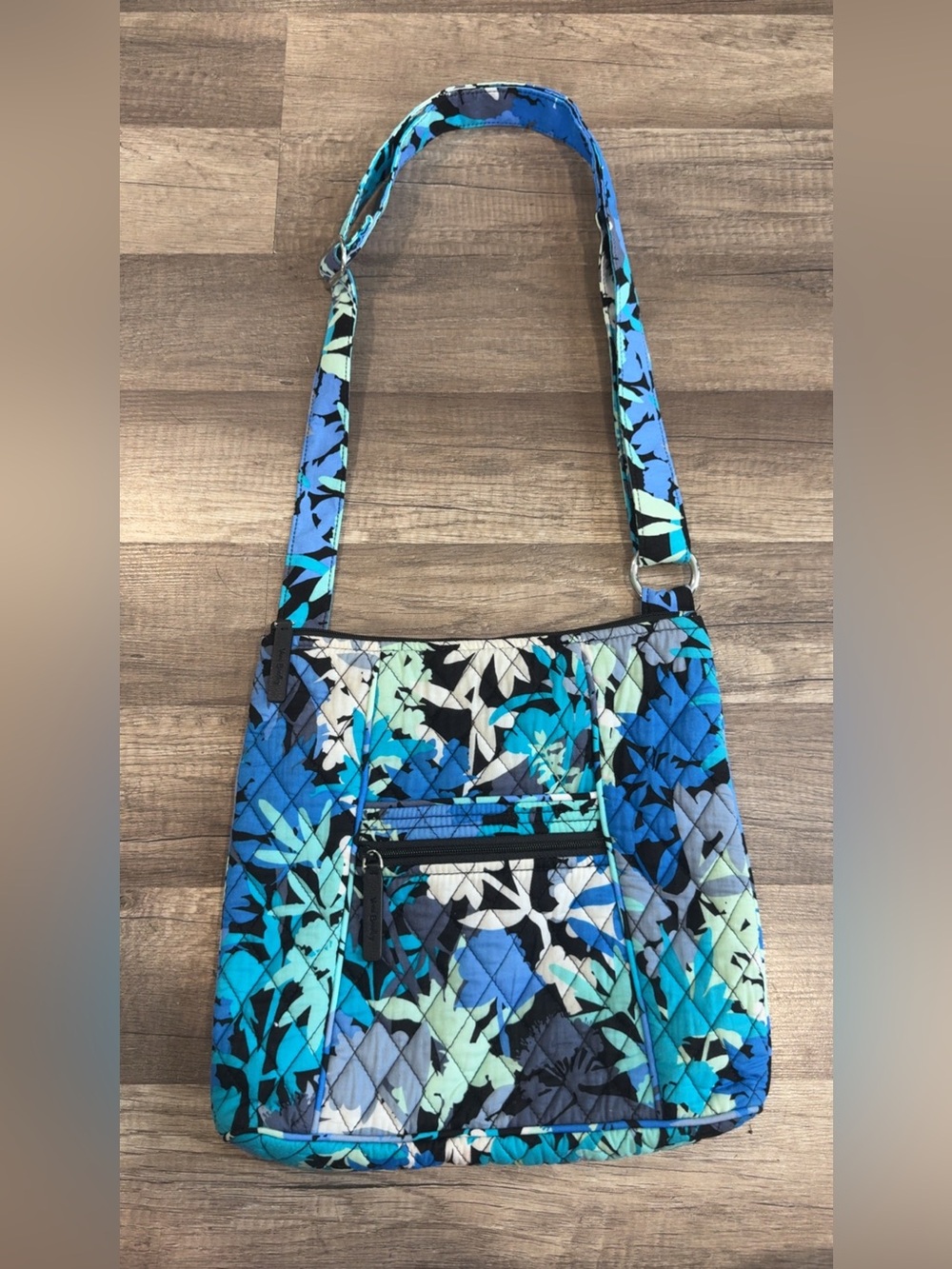 Vera Bradley Blue and Green Floral Quilted Crossbody Bag